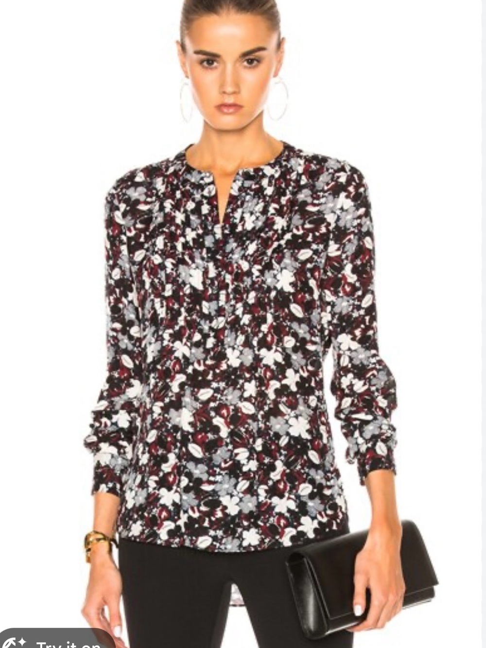 Veronica Beard Goldie Silk Pintuck Blouse - Black, White & Burgundy-Sz 0